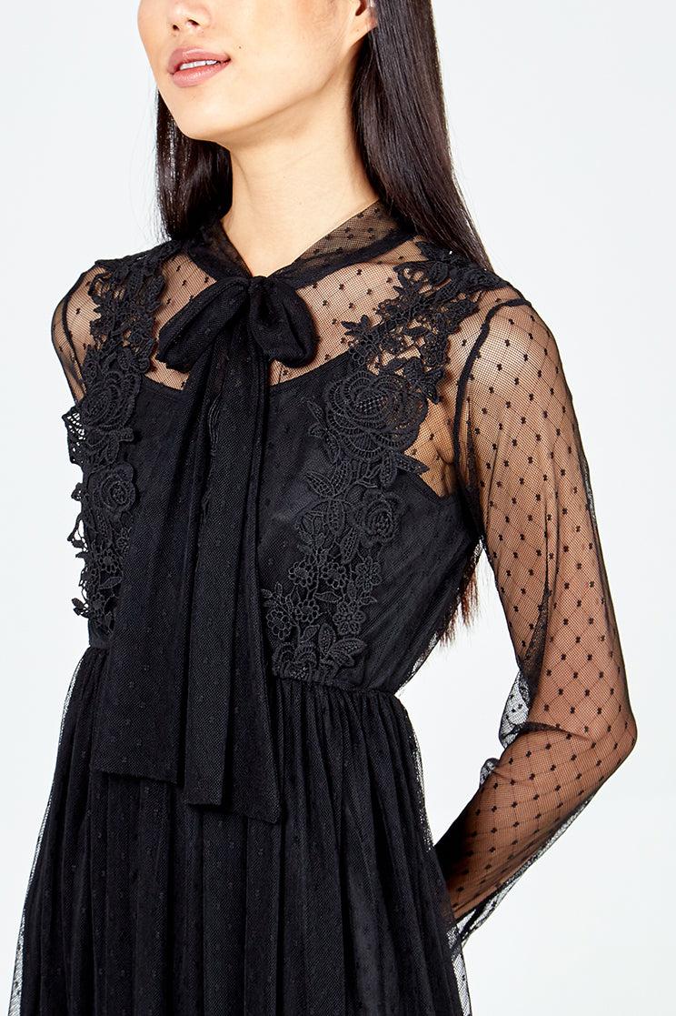 Qed London Flower Trim Mesh Dress