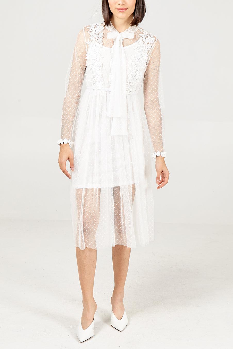 Qed London Flower Trim Mesh Dress