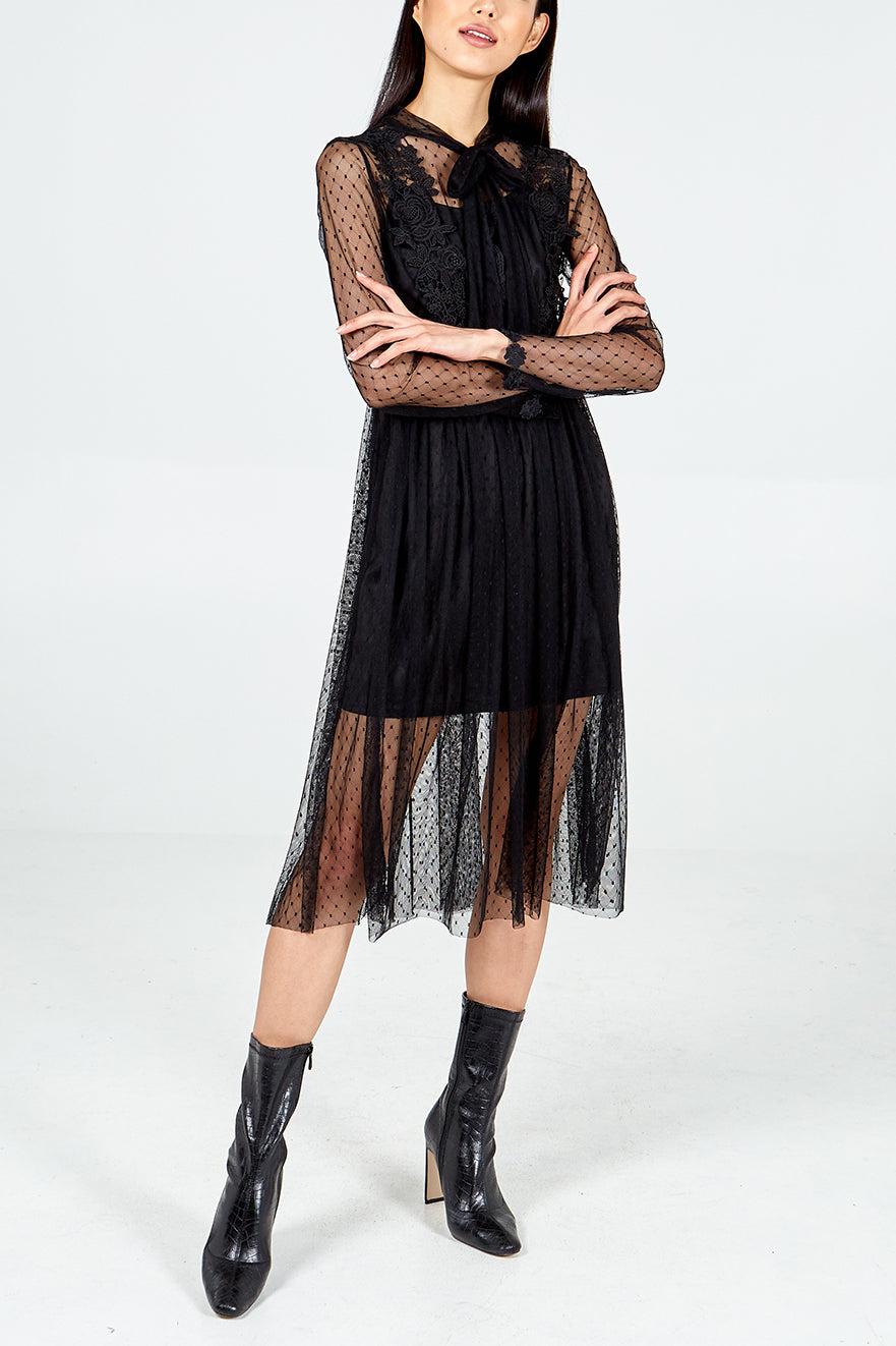 qed london Flower Trim Mesh Dress