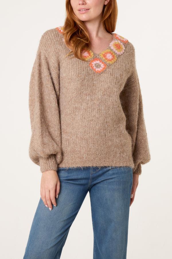 qed london Flower V-Neck Knit Jumper