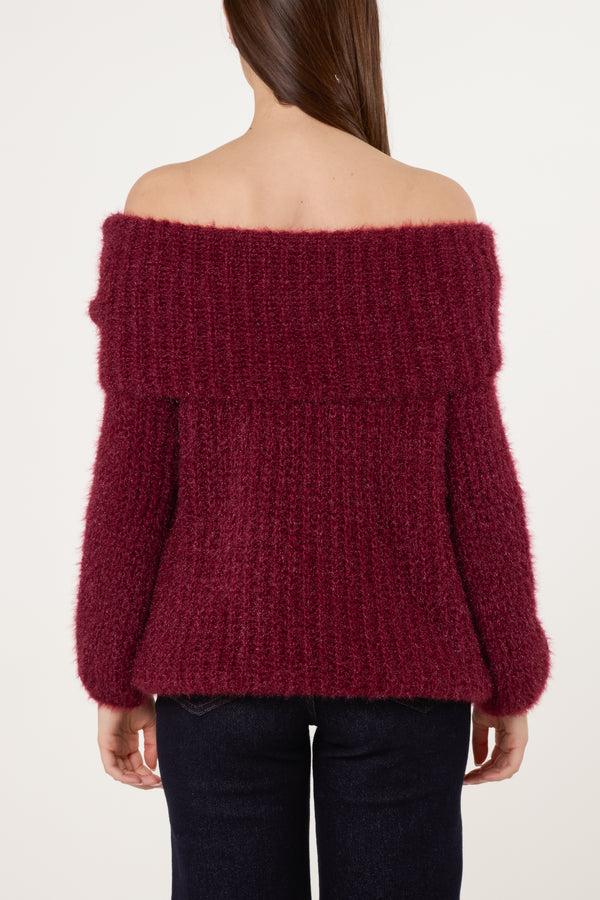 Qed London Fluffy Knit Off Shoulders Jumper