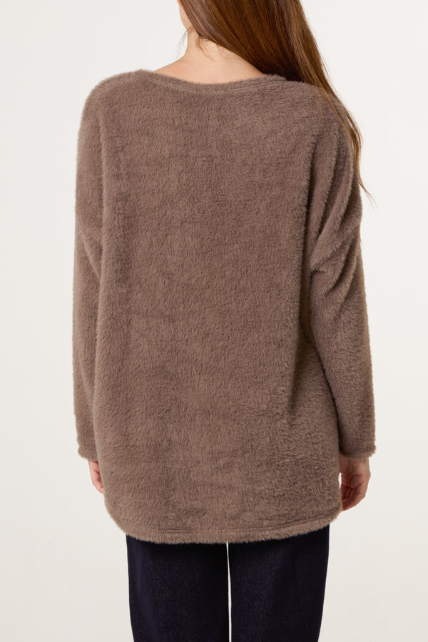 Qed London Fluffy Round Neck Jumper