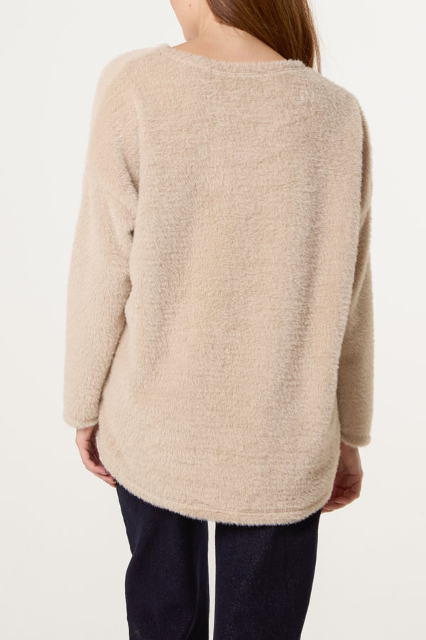 Qed London Fluffy Round Neck Jumper