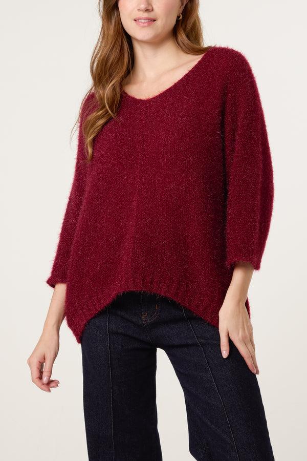 Qed London Fluffy V-Neck Exposed Seams Jumper