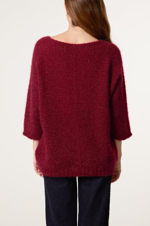 Qed London Fluffy V-Neck Exposed Seams Jumper
