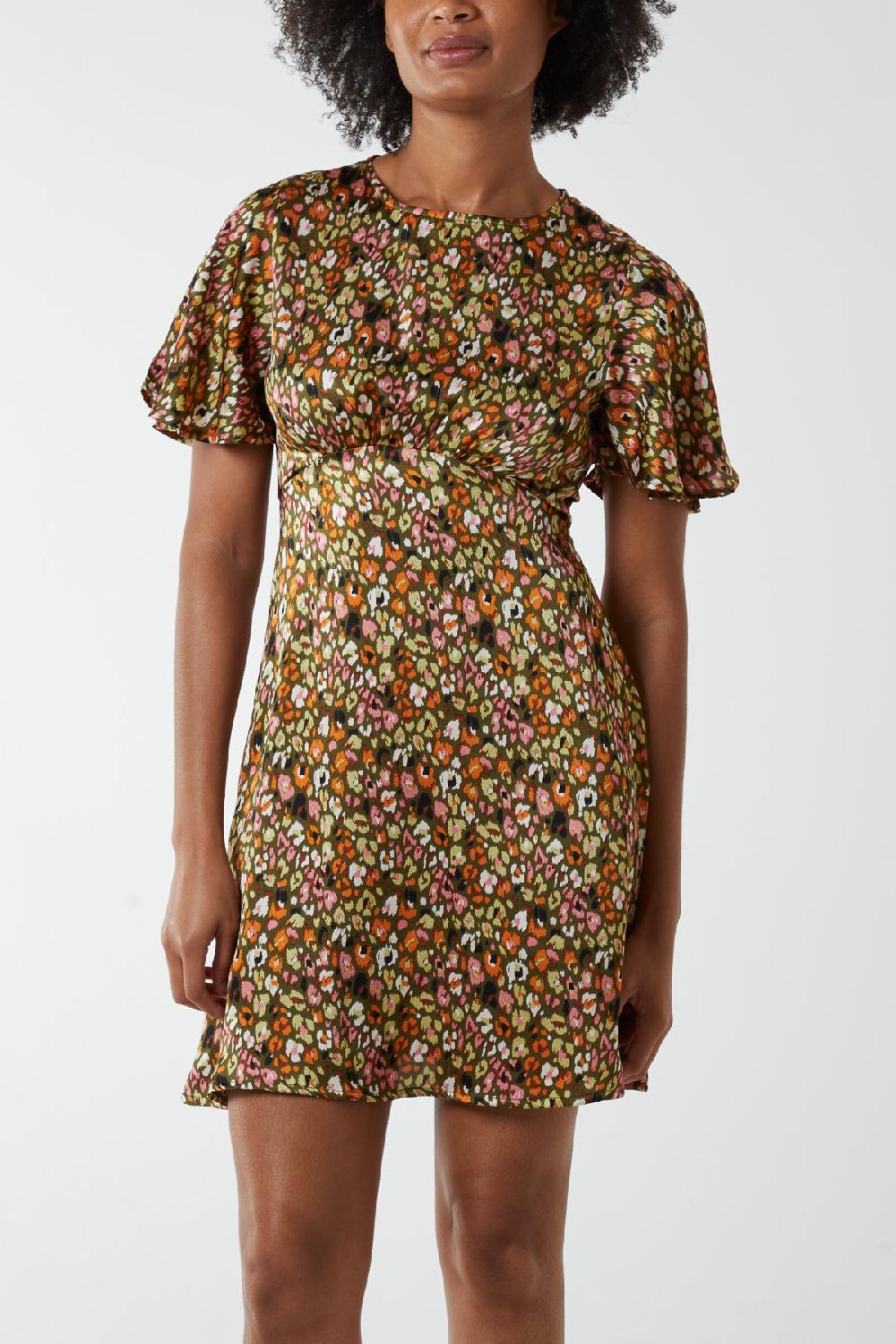 Qed London Flutter Sleeve Animal Print Mini Dress