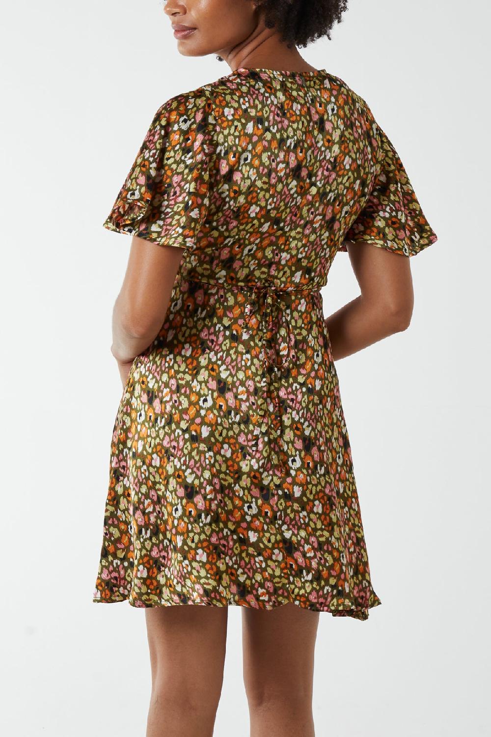 Qed London Flutter Sleeve Animal Print Mini Dress