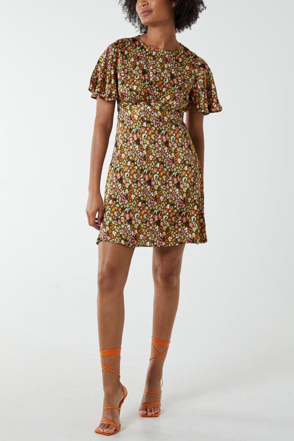 qed london Flutter Sleeve Animal Print Mini Dress