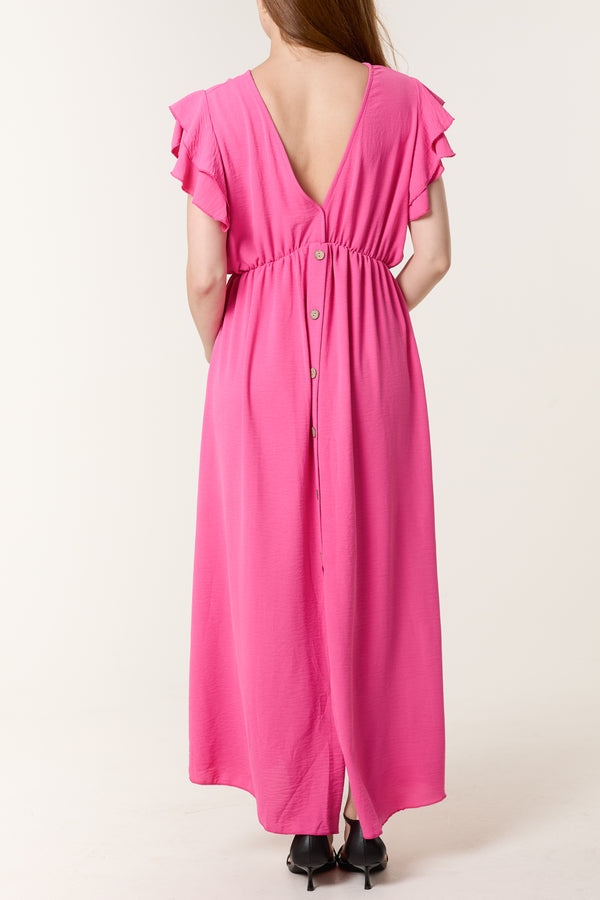 Qed London Flutter Sleeve Button Midi Dress