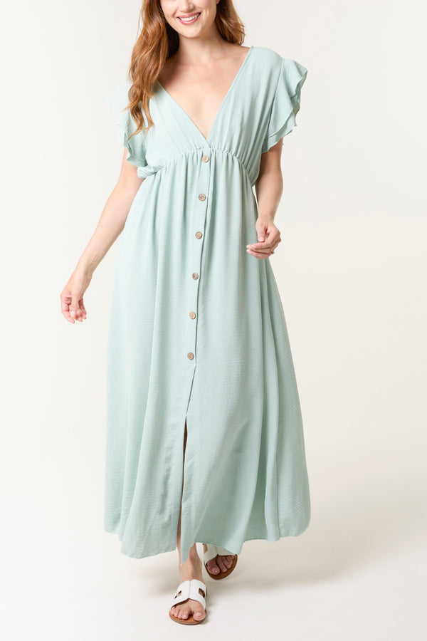 qed london Flutter Sleeve Button Midi Dress