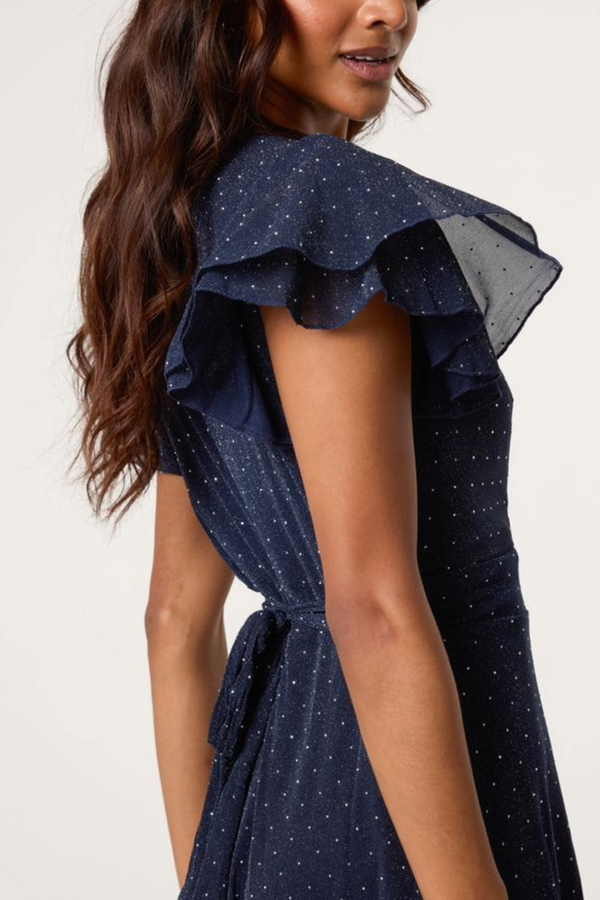 Qed London Flutter Sleeve Diamante Wrap Dress