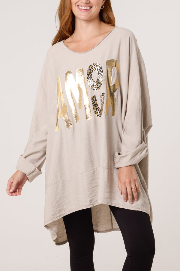 qed london Foil 'Amour' V-Neck Long Sleeve Top