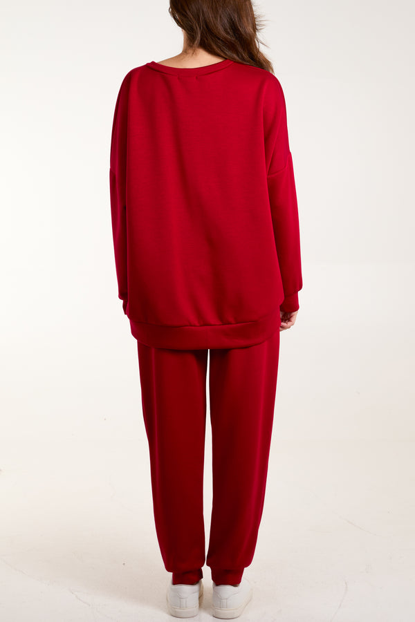 Qed London Foil Leopard Sweat Top & Trousers Set