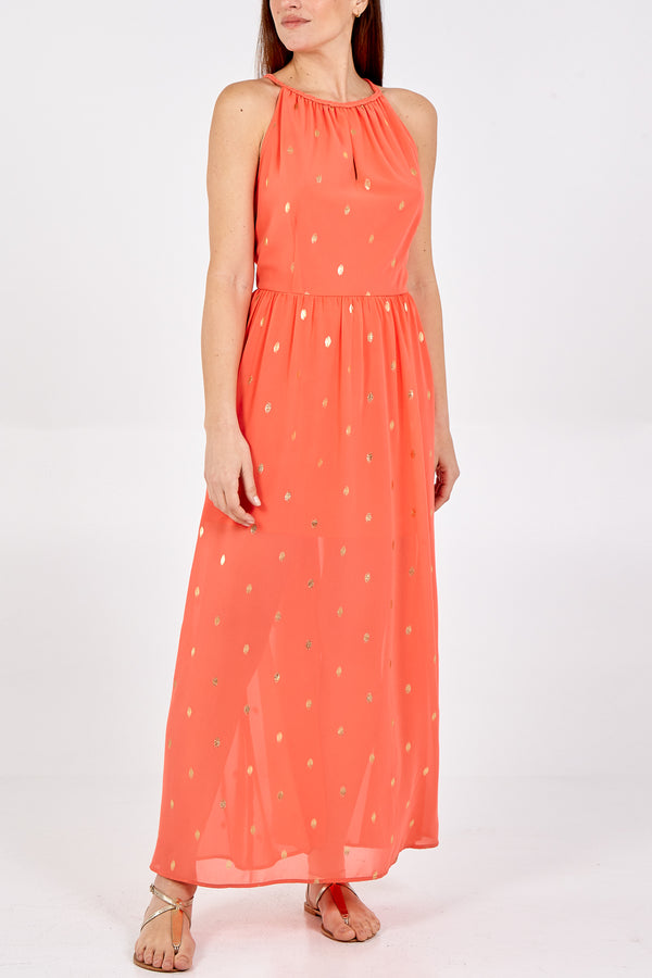 qed london Foil Print Halter Neck Maxi Dress