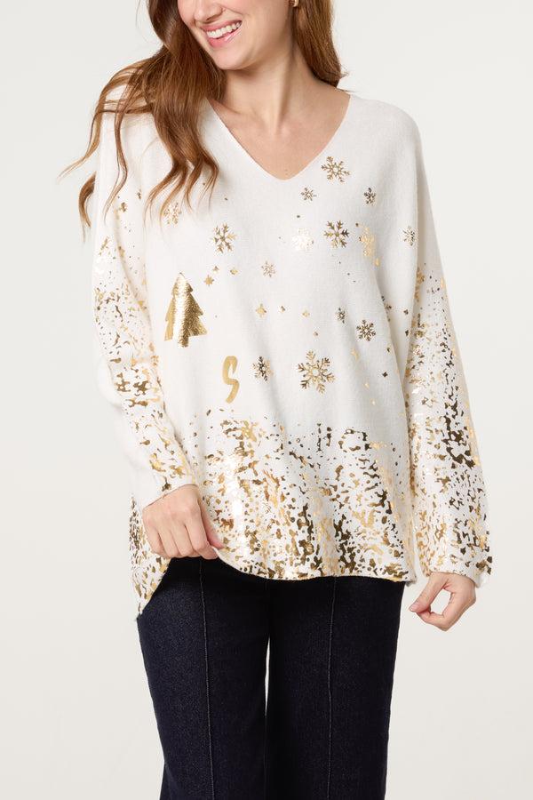 qed london Foil Snowflakes Wool Blend Jumper