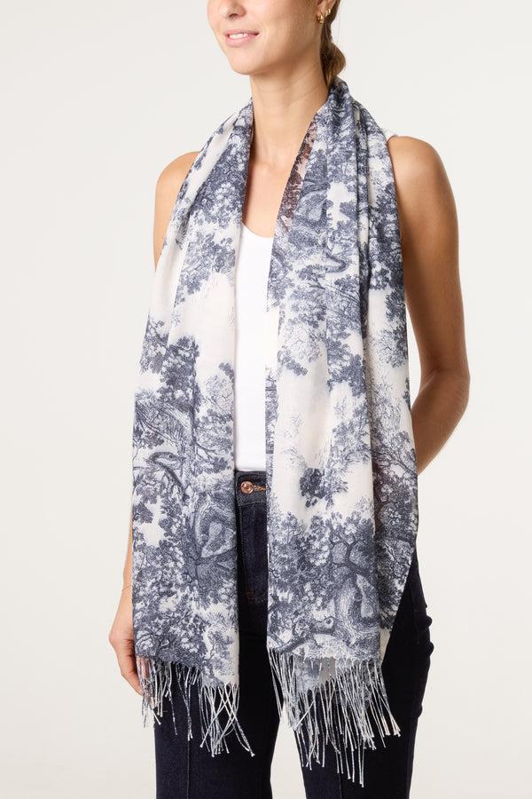 qed london Forest Toile De Jouy Scarf