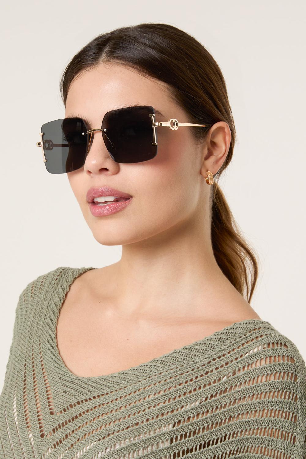 qed london Frameless Oversized Gold Arm Sunglasses