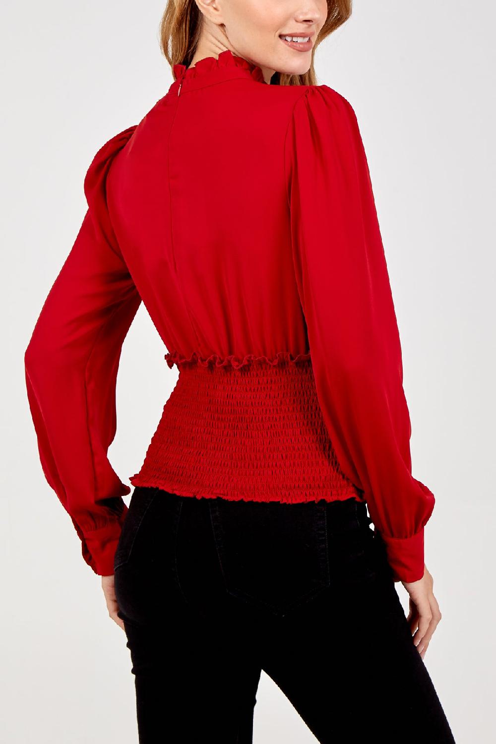 Qed London Frill Collar Shirred Top