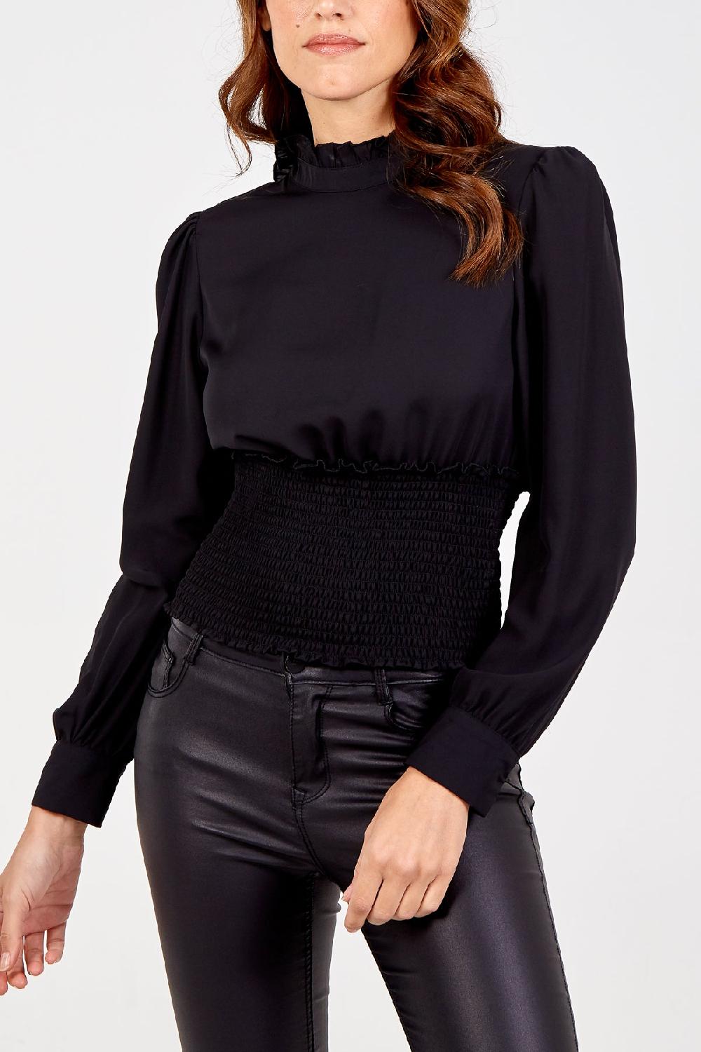Qed London Frill Collar Shirred Top