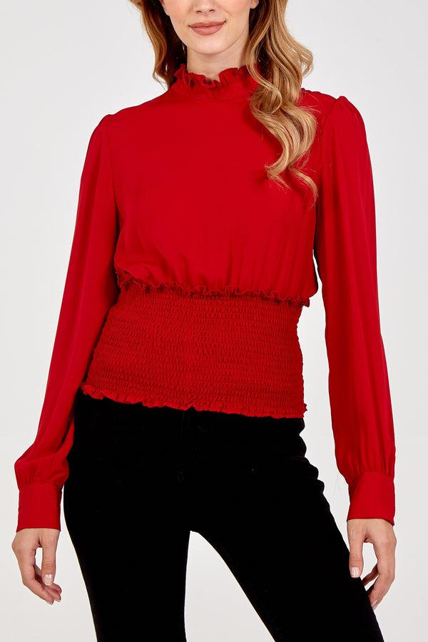 Qed London Frill Collar Shirred Top