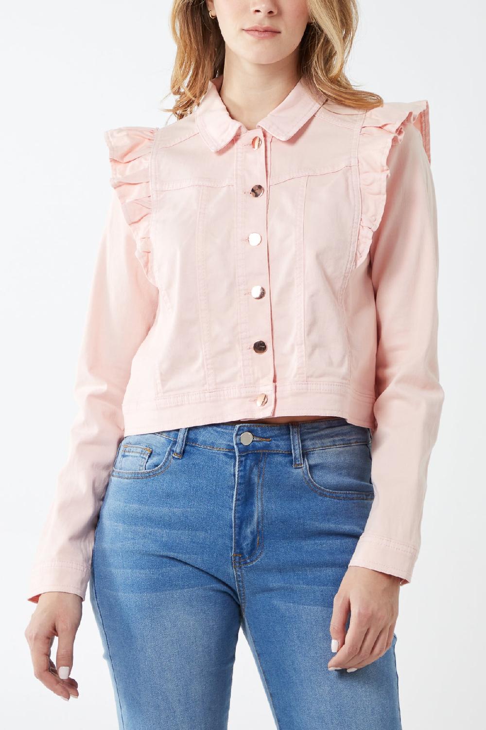 Qed London Frill Shoulder Denim Jacket