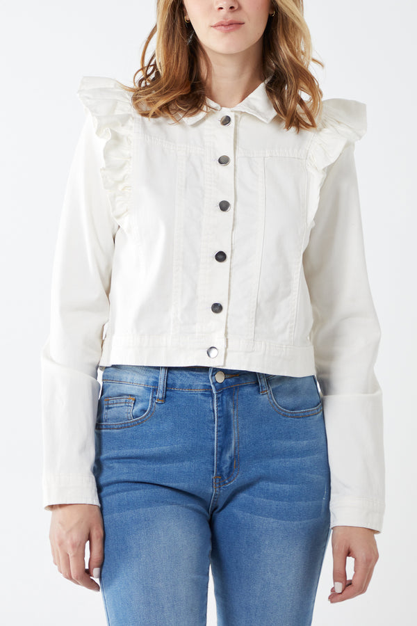qed london Frill Shoulder Denim Jacket
