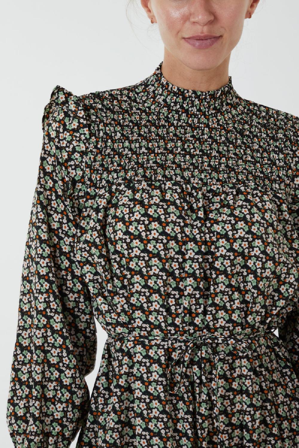 Qed London Frill Shoulder Floral Midi Dress