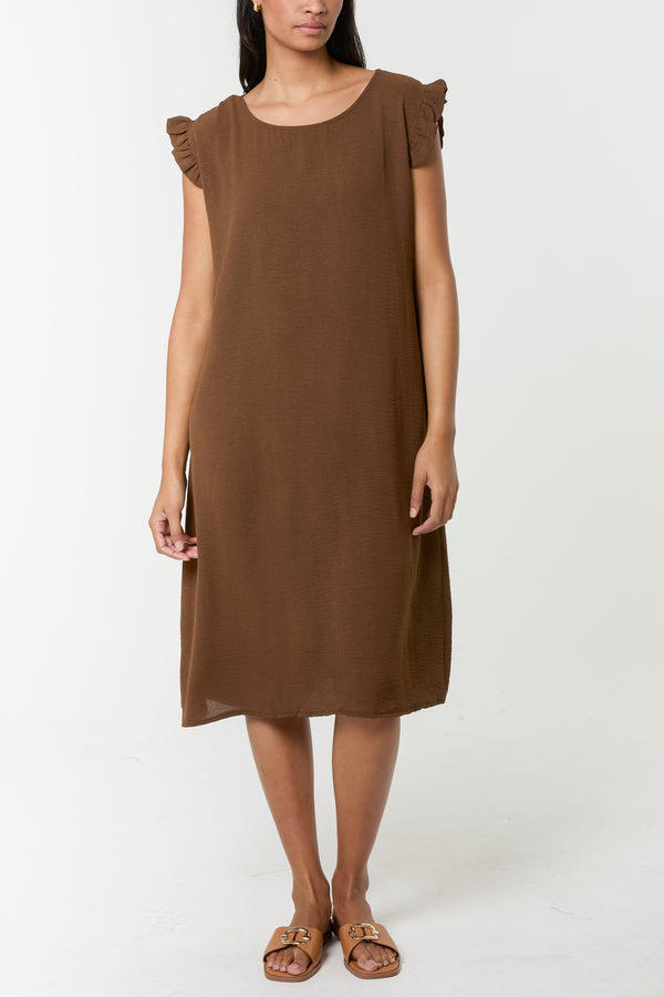 qed london Frill Sleeve Back Button Mini Dress