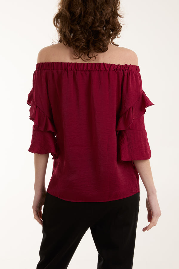 Qed London Frill Sleeve Bardot Top