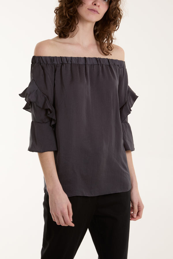 Qed London Frill Sleeve Bardot Top