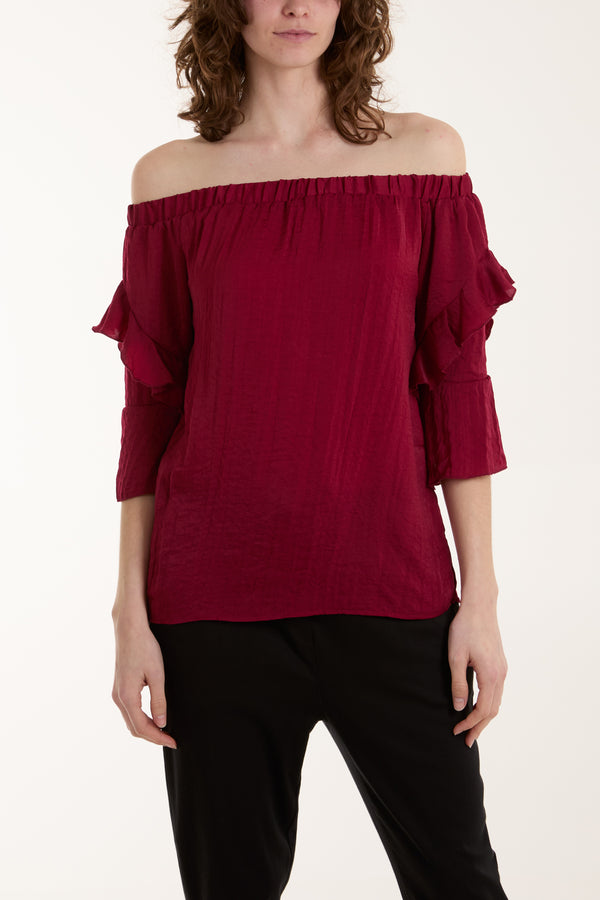Qed London Frill Sleeve Bardot Top