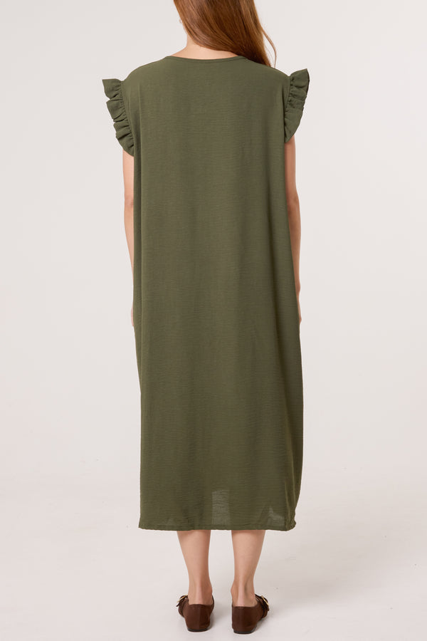 Qed London Frill Sleeve Pockets Midi Dress