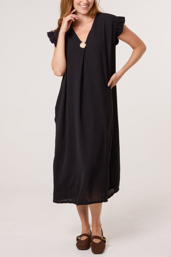 Qed London Frill Sleeve Pockets Midi Dress