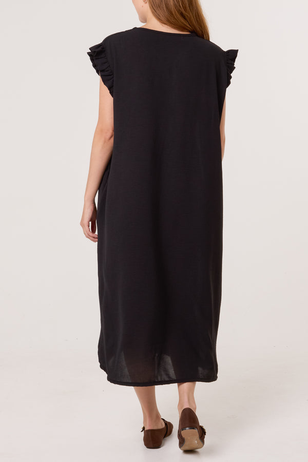 Qed London Frill Sleeve Pockets Midi Dress