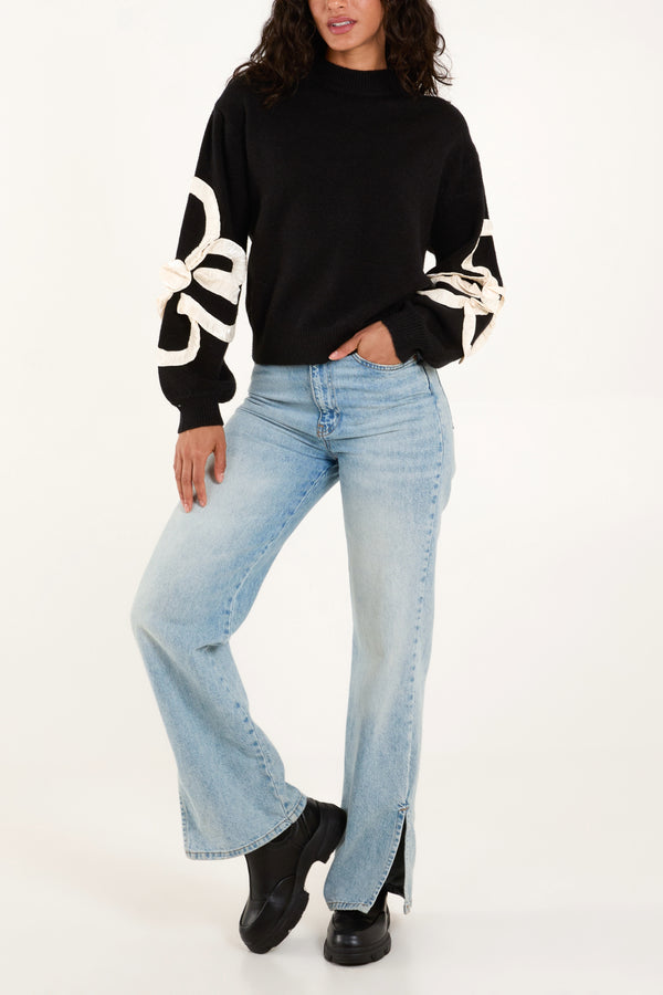 Qed London Frilled Flower Sleeve High Neck Jumper