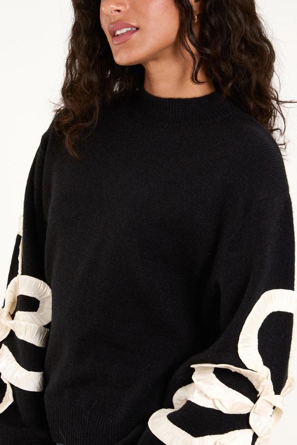 Qed London Frilled Flower Sleeve High Neck Jumper