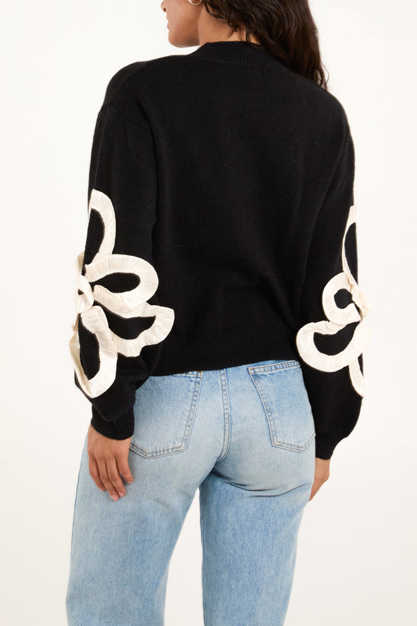 Qed London Frilled Flower Sleeve High Neck Jumper