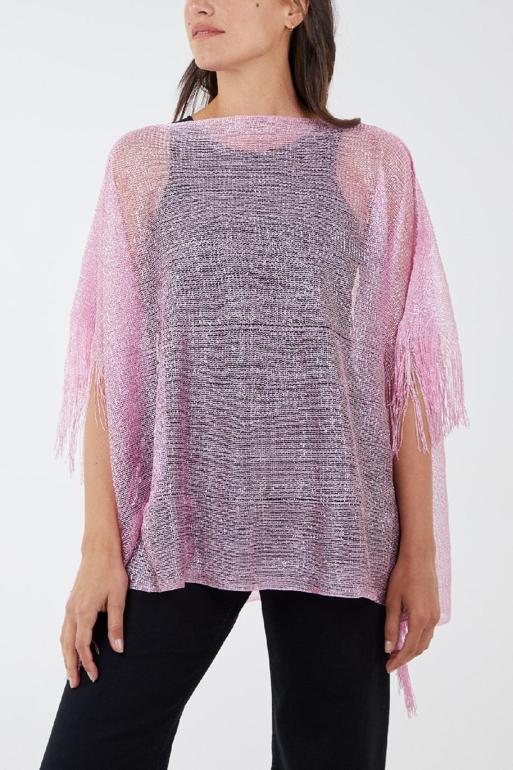 Qed London Fringe Metallic Yarn Poncho