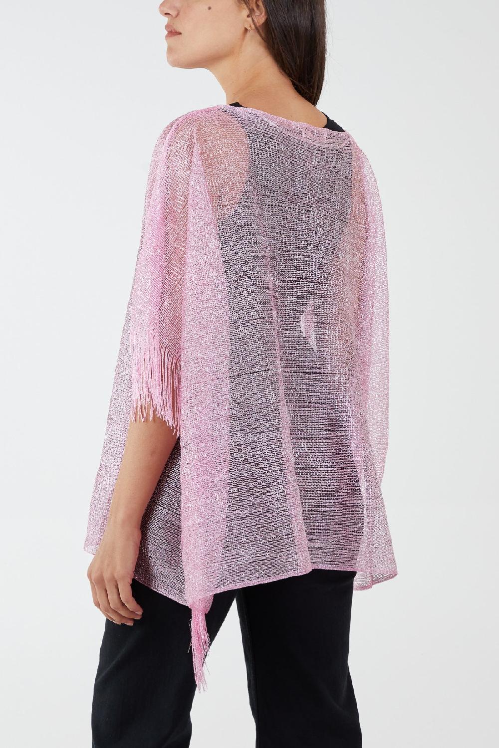 Qed London Fringe Metallic Yarn Poncho