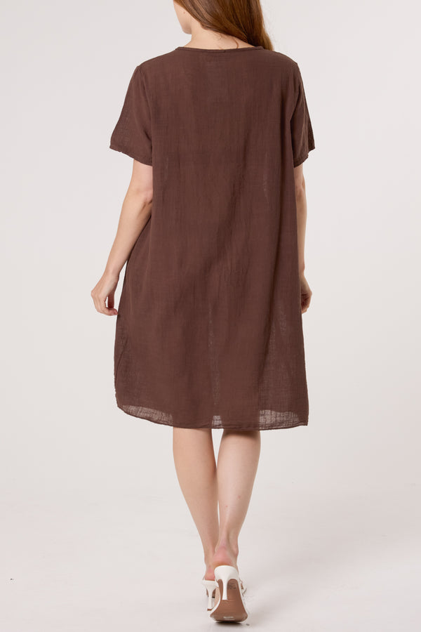 Qed London Front Button Pockets Cotton Dress
