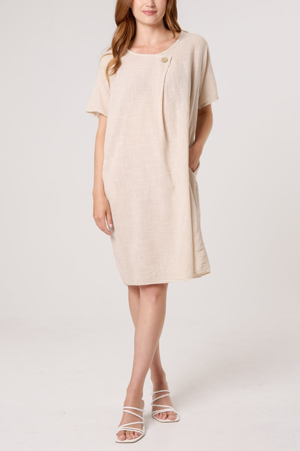 Qed London Front Button Pockets Cotton Dress