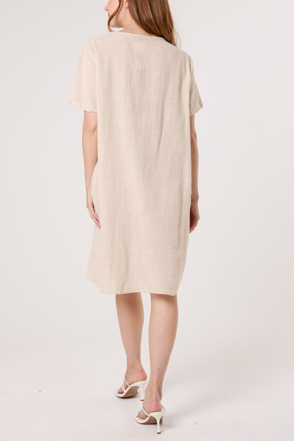 Qed London Front Button Pockets Cotton Dress