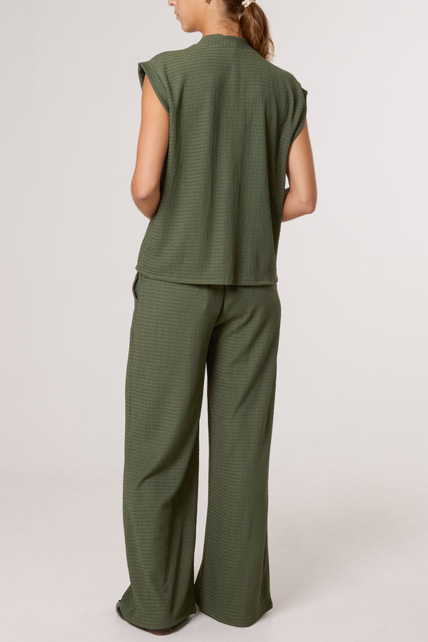 Qed London Front Button Top & Wide Leg Trousers Set