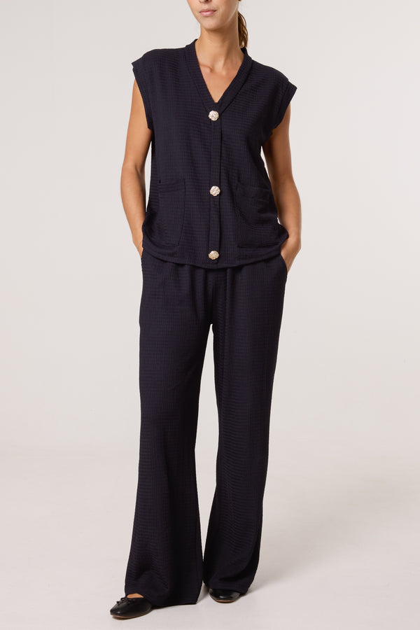 Qed London Front Button Top & Wide Leg Trousers Set