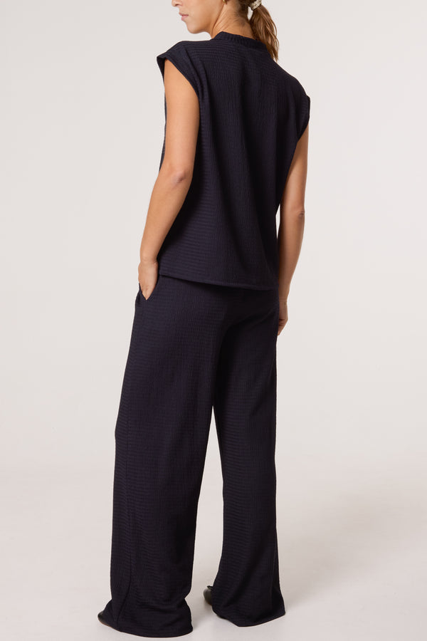 Qed London Front Button Top & Wide Leg Trousers Set