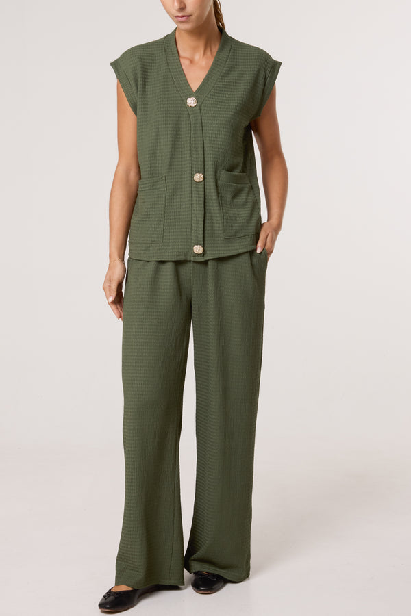 qed london Front Button Top & Wide Leg Trousers Set