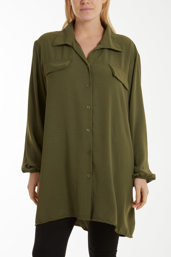 Qed London Front Flaps Long Sleeve Oversized Shirt