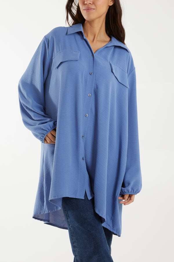 Qed London Front Flaps Long Sleeve Oversized Shirt
