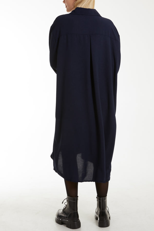 Qed London Front Flaps Long Sleeve Shirt Dress