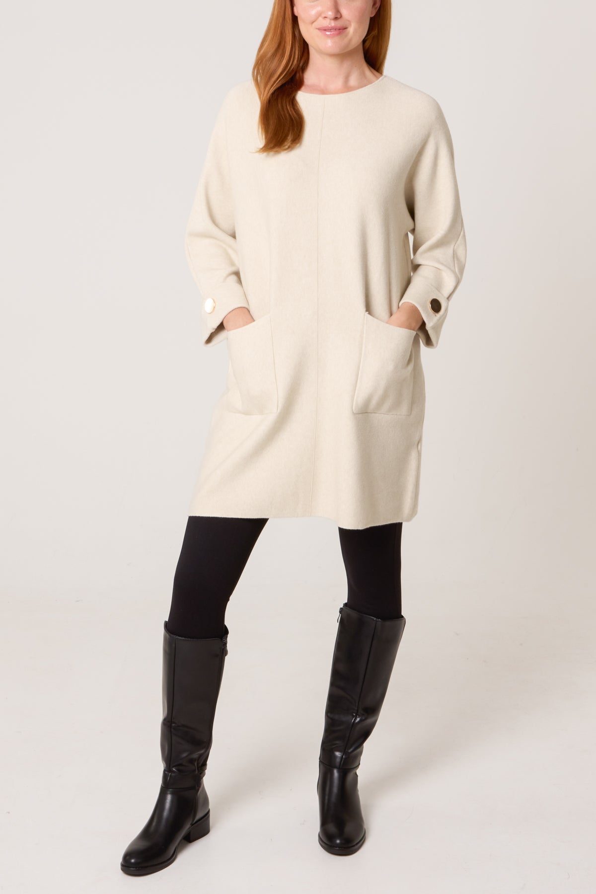 Qed London Front Seam Gold Button Pocket Tunic